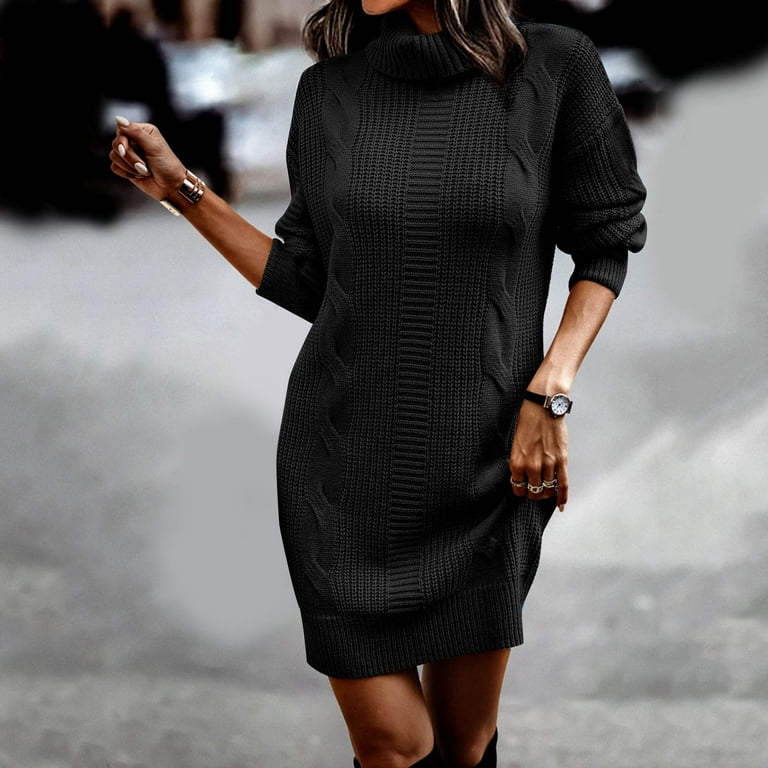 Casual Basic Turtleneck Long Dresses Casual Basic Turtleneck Long Dresses