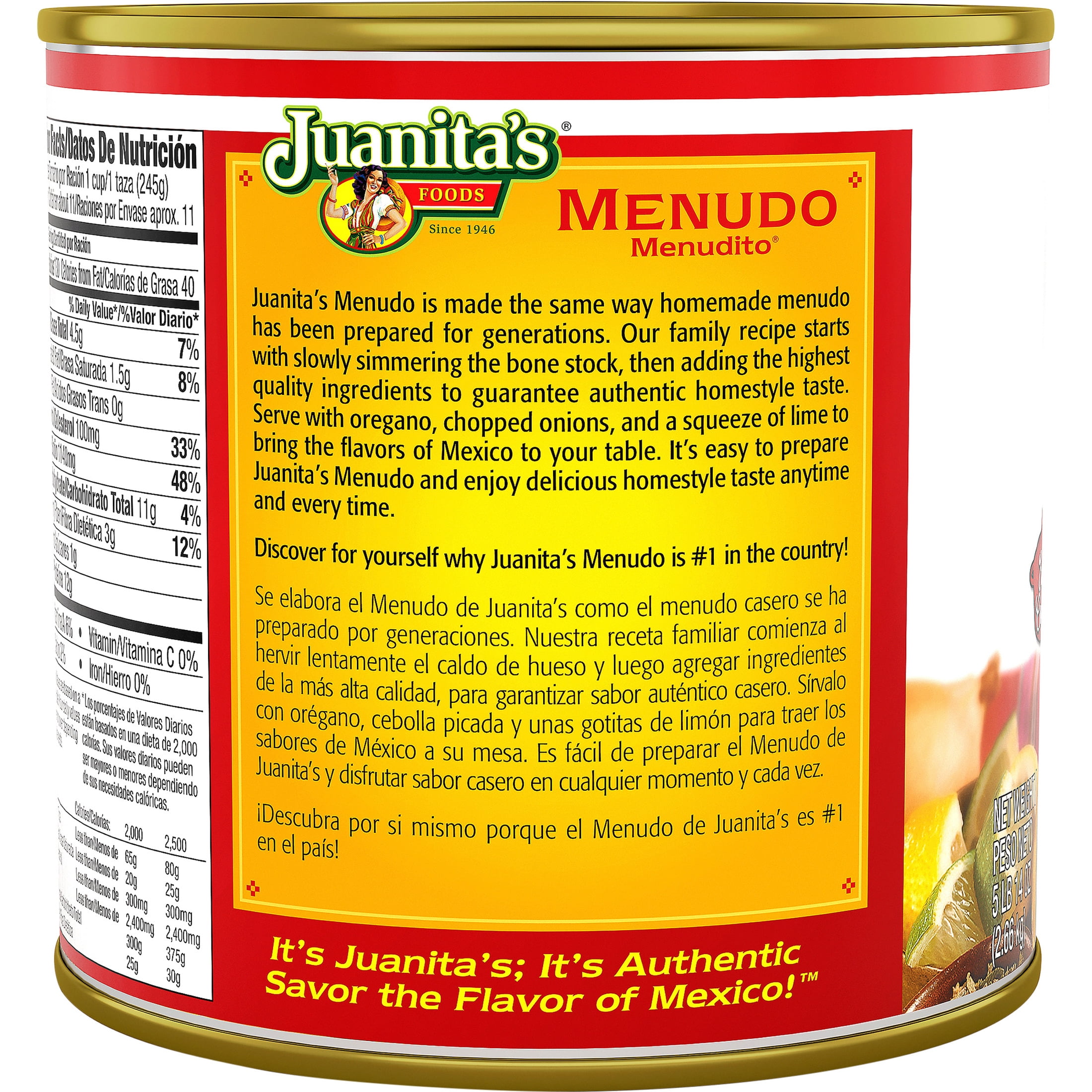 Juanita’s Foods Ready to Serve Original Menudo Soup, 94 oz Can