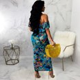 thumbnail image 4 of Vestido largo de fiesta largo ajustado con hombros descubiertos y estampado floral liso con volantes vintage azul XL Sailing Electrónica, 4 of 5