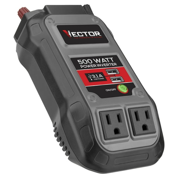 Vector 500 Watt Power Inverter, PI500V, Dual Power Inverter, Two USB Charging Ports,Grey