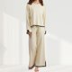 thumbnail image 1 of Pantalones Camisas tipo jersey para mujer y pantalón palazzo Conjuntos de punto de 2 piezas Traje para casa (Beige S) Kuymtek Beige T S para Mujer, 1 of 6