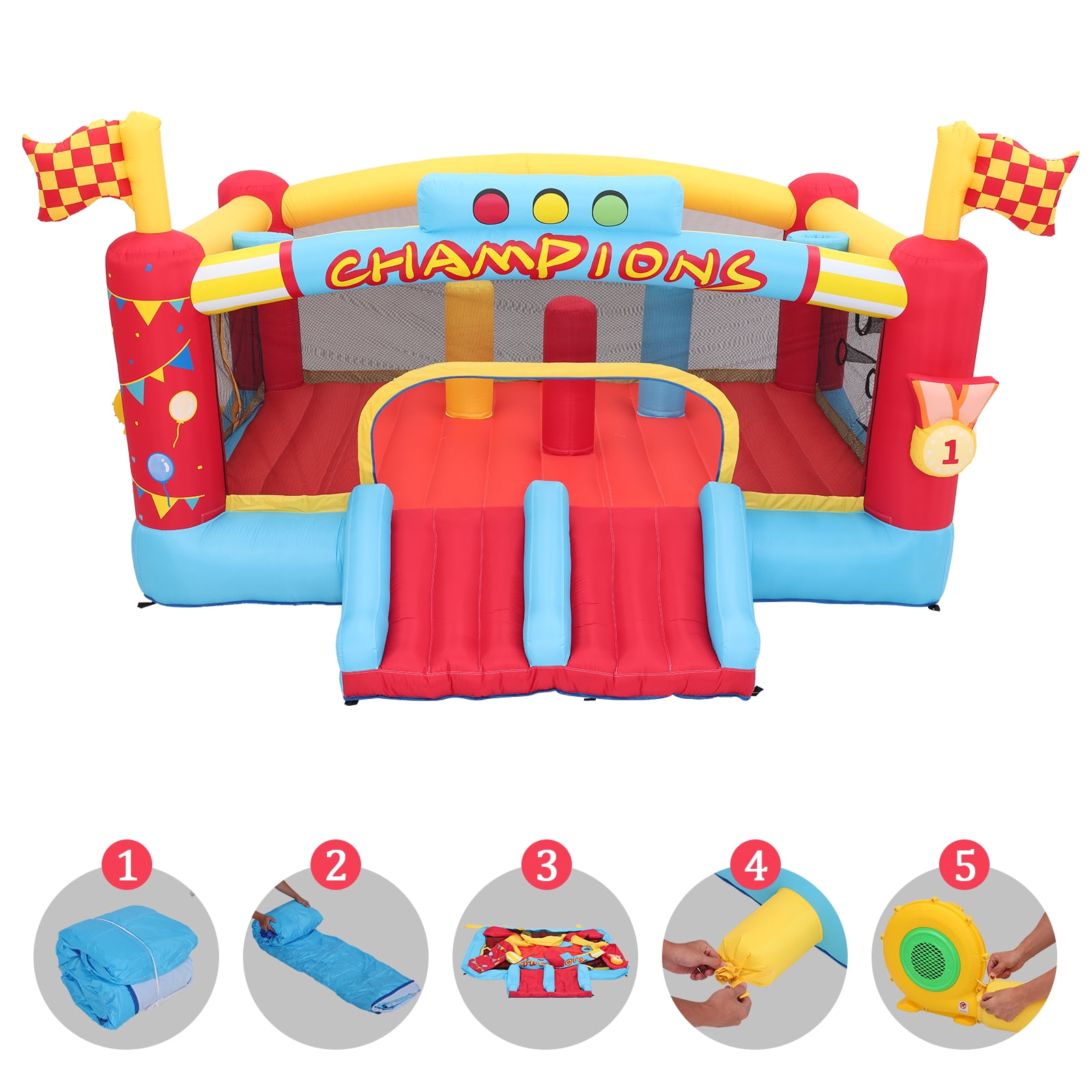 Funcid Bounce House Water Slide for Kids 3-12 with Slides, Big Jumping Area, Double Basketball Hoops & Bouncer Slides, Ball Pits, Throw Ball Game, Jump House, 550W Blower