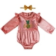 thumbnail image 2 of Zukuco 2Pcs Baby Girls My First Birthday Outfit Velvet Long Sleeve One Year Old Romper Bodysuit Headband Clothes, 9-12 Months, 2 of 9