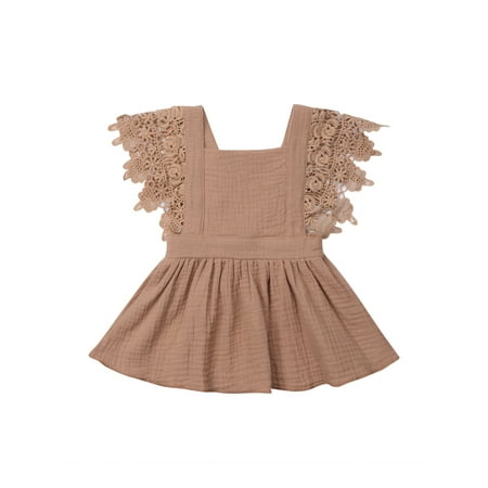 

Emmababy Baby Girl Summer Sleeveless Dress Flare Sleeve Lace Patchwork V Back Sundress