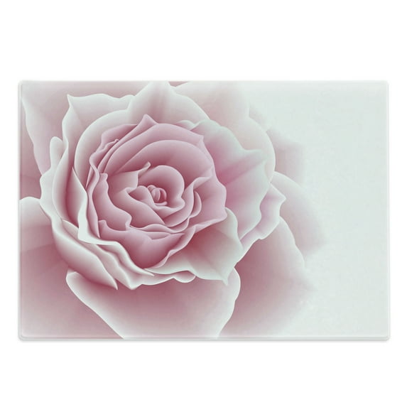 Pale Pink Cutting Board, Romantic Rose Petals Beauty Bouquet Celebration Bridal Romance Wedding Theme, Decorative Tempered Glass Cutting and Serving Board, Large Size, Pale Pink White, by Ambesonne