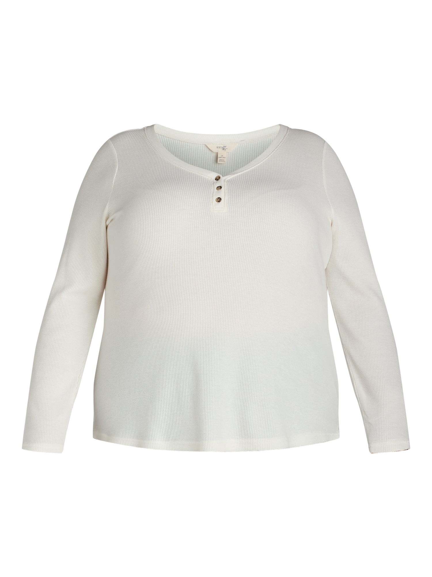 Terra & Sky Women's Plus Thermal Henley Top, Available in 1 and 2-Pack, Sizes 0X-5X