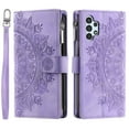 thumbnail image 3 of ELEHOLD for Samsung Galaxy A32 5G Wallet Case Embossed Pattern PU Leather Card Slots Zipper Pocket Stand Function Magnetic Clasp Lanyard Adjustable Shoulder Strap,Purple, 3 of 7