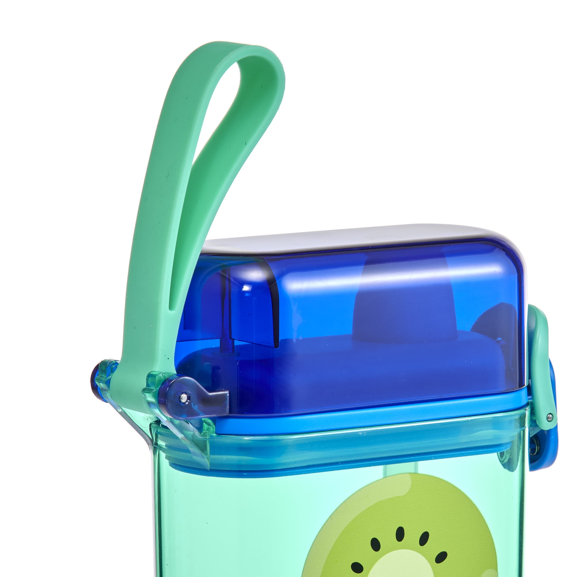 Mainstays 14oz Plastic Water Bottle with Flip Top Lid and Sipper Straw, Green Kiwi Fruit