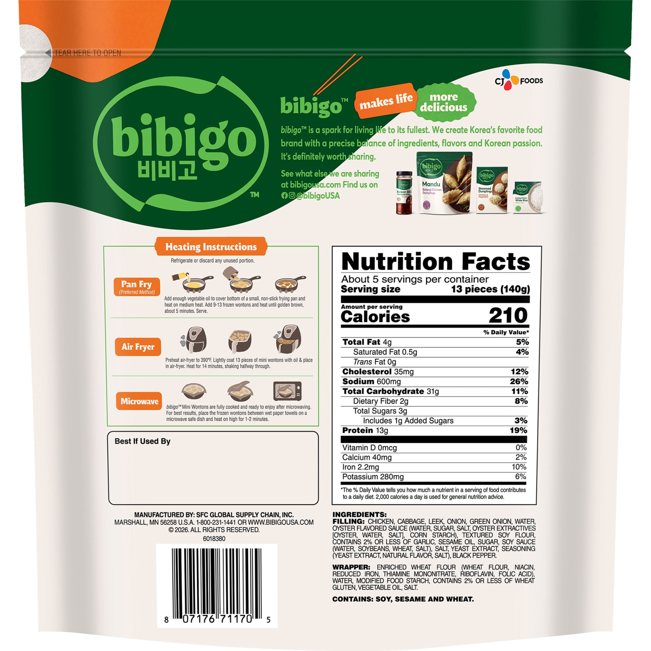 Bibigo Frozen Mini Wontons Chicken & Vegetable Dumplings, 24.0 oz