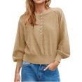 thumbnail image 2 of Long Sleeved Women Solid Color Button Down Casual Henley Sweater Knit Pullover, 2 of 6