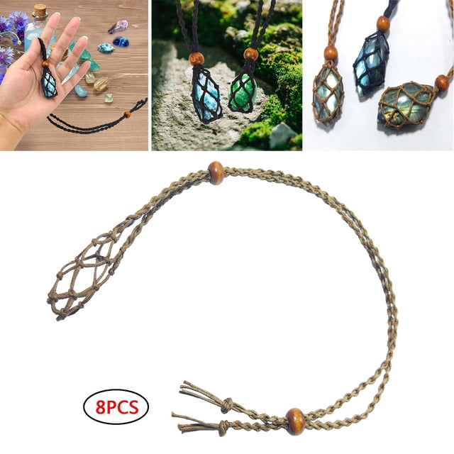 8 piezas de cordón de collar de cristal soporte de piedra vacía longitud de cuerda ajustable colgante tejido de jaula de red de repuesto para - marrón Soledad Soporte de piedra vacío