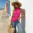 thumbnail image 6 of TEAJOPSUU Womens Summer Tank Tops Loose Fit Mock Neck Halter Sleeveless Shirts Solid Color Casual Comfy Blouses for Everyday Office Wear B-Hot Pink, 6 of 8