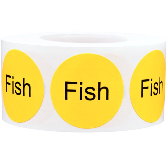 Yellow Fish Deli Labels 1 Inch Round Circle Dots 500 Total Adhesive Stickers