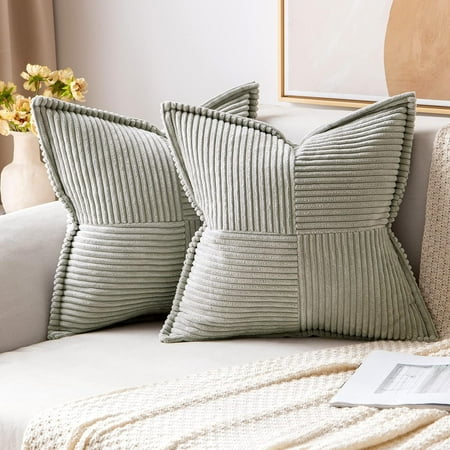 

MIULEE Light Grey Corduroy Pillow Covers 16x16 inch with Splicing Set of 2 Super Soft Boho Striped Pillow Covers Broadside Decorative Textured Throw Pillows for Couch Cushion Bed Livingroom