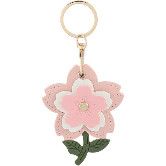 1 Box Pink Floral Keychain Flower Bag Charm Spring Cherry Blossom Cute Sweet Gold Alloy Ring Leather Keychain Holder Case for Bag Purses Backpacks Airtag Key Chain Birthday Mother Supplies colorful