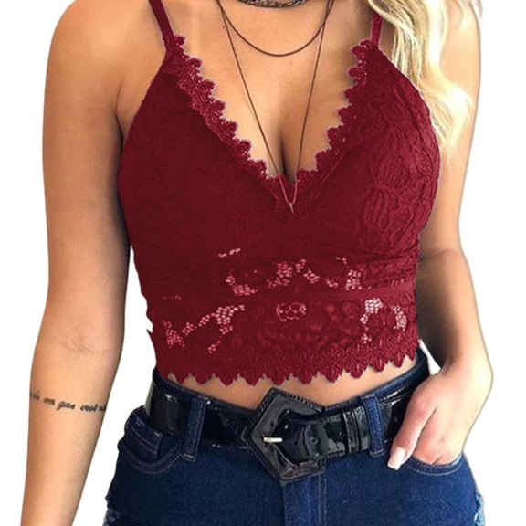Women Women V Neck Triangle Cup Lace Camisole Bralette Wireless Bra Brassiere
