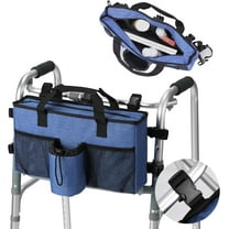AMQTSLM Walker Bags for Folding Walker, Walker Basket with Cup Holder, Walker Accessories for Seniors Elderly with Large Capacity Storage, Blue