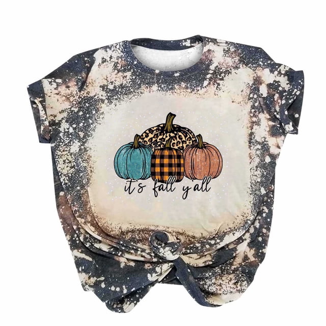 Camisas de Acción de Gracias Para Mujer, Camiseta Informal de Manga Corta Con Estampado de Calabaza Y Cuello Redondo, Camiseta Holgada, Blusa, Tops Odeerbi ODB204566