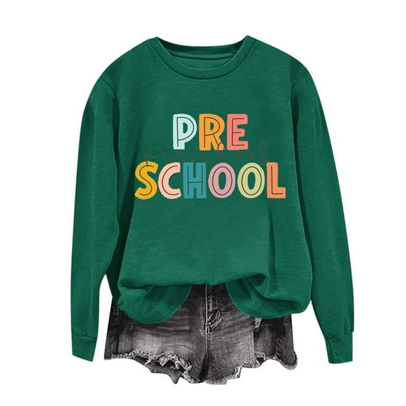 Uootdi Preschool Teacher Sweatshirts for Women Crewneck Long Sleeve Funny Teaching Graphic Shirts Back to School Teacher S Gift weatshirt