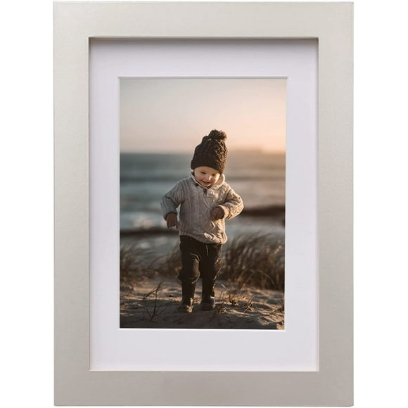 AmPm 5x7 Picture Frame Natural Wood Frame with HD Plexiglass for Pictures 4x6 with Mat or 5x7 Without Mat, Tabletop and Wall Mounting Display