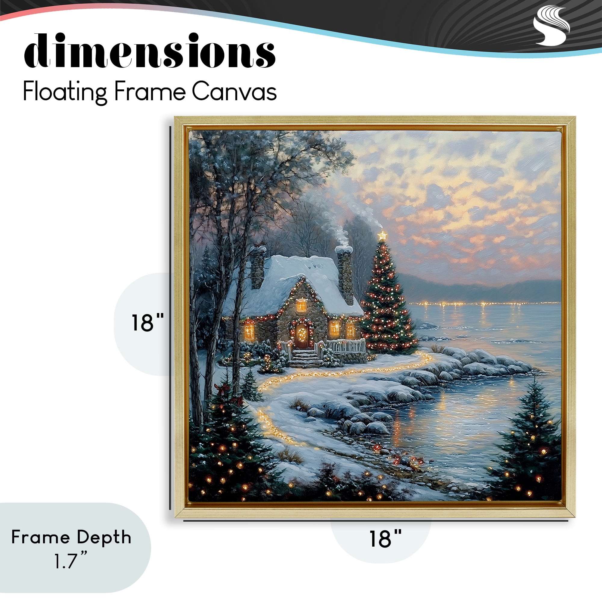 Stupell Industries Snowy Lit Cottage by Lake Gold Framed Floater Canvas Wall Art, design by Heidi Kuntz