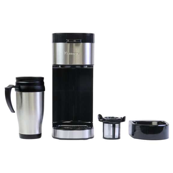 Kenmore Single Serve Coffee Maker with Stainless Steel Travel Mug, Black