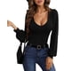 thumbnail image 1 of Sudadera De Punto Cuello Redondo Linterna Manga Larga Slim Fit Sudadera De Punto De Mujer De Moda Negro M, 1 of 6