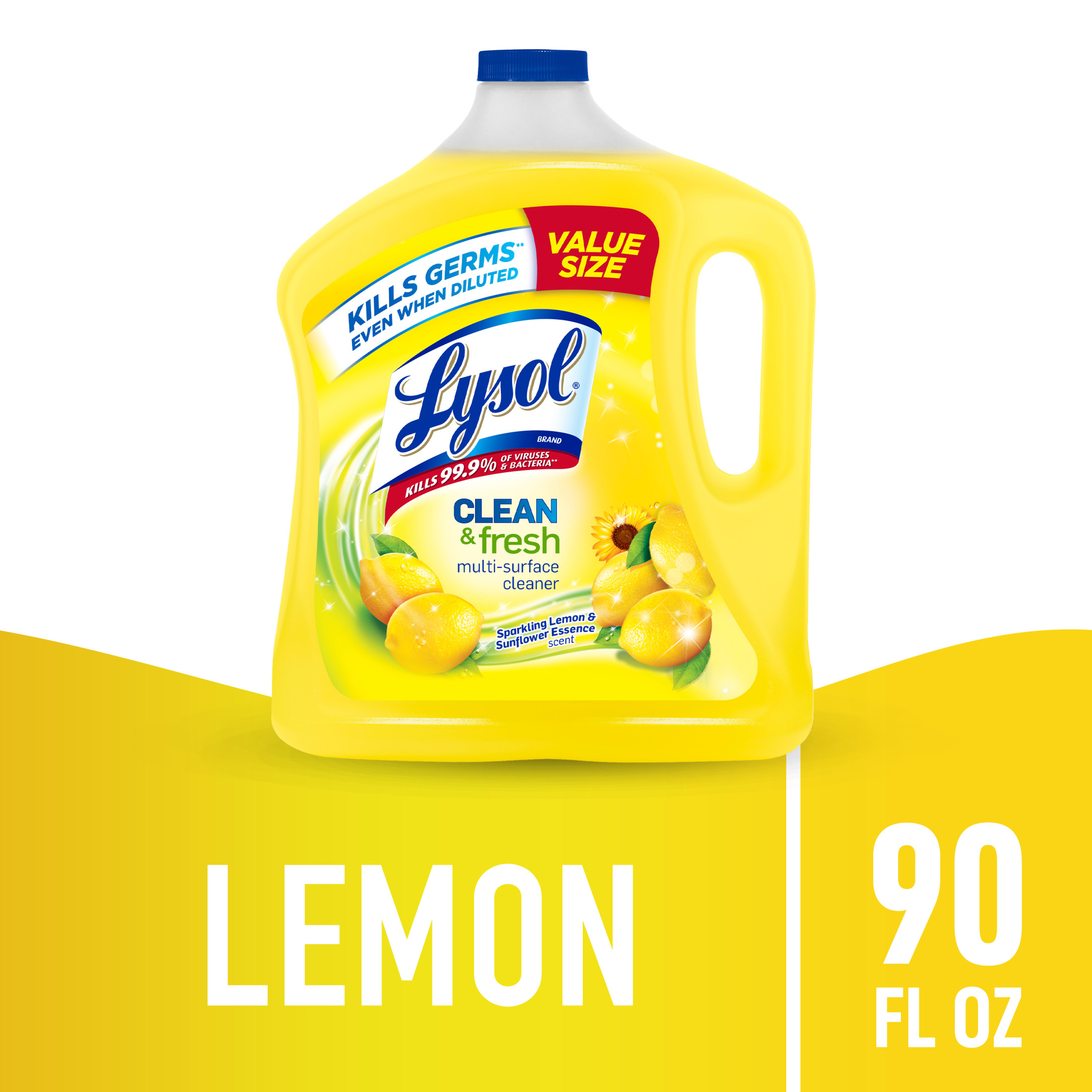 Lysol All Purpose Cleaner, Multi-Surface Disinfectant Floor Cleaner for Mopping Solution, for Bathroom & Kitchen, Lemon & Sunflower, 90 fl oz