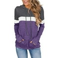 thumbnail image 2 of Zpanxa Hoodies for Women Casual Pacthwork Long Sleeve Sweatshirts Drawstring Pullover Hooded Tops Coats with Pockets Purple XXL, 2 of 5