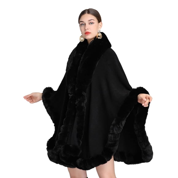 Poncho Obosoyo con cuello de piel sintética, chal envolvente tipo capa