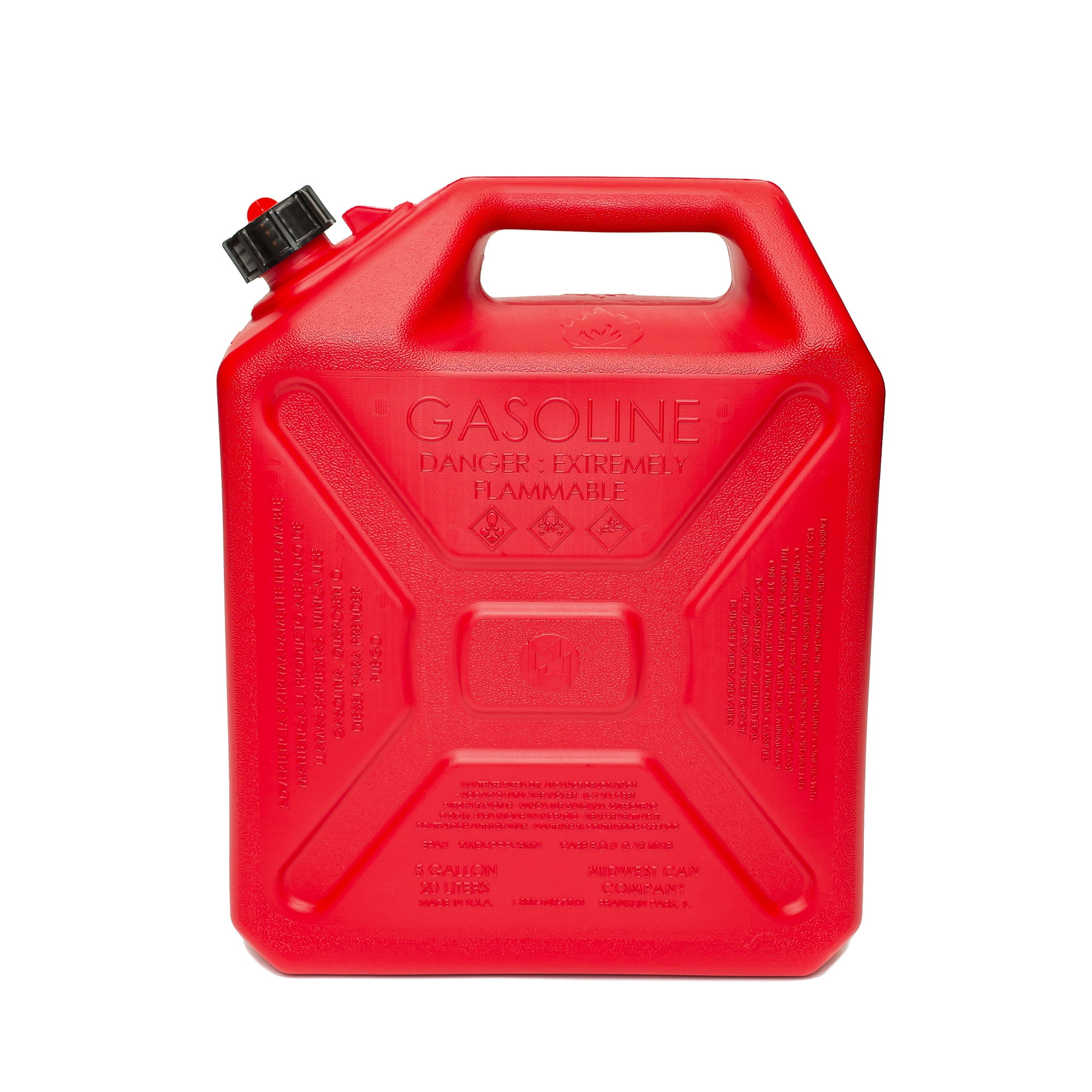 Midwest Can 5110 plastic Military Style gas can 5 gallon capacity, Plastic Military Style Gasoline, Red