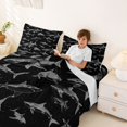 thumbnail image 3 of Castle Fairy Sketch Shark Seamless Tile Bed Sheets 4-Piece,Line Shark Gray Black Background Print Full Size Sheets,Charcoal Black,1 Fitted Sheet,1 Flat Sheet and 2 Pillowcases, 3 of 6