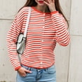 thumbnail image 5 of idosla Womens Striped Cardigan Casual Long Sleeve Open Front Button Down Loose Knit Lightweight Fall Sweaters (Red, L), 5 of 5
