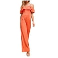 thumbnail image 5 of asdoklhq Womens Plus Capris,Woman Solid Off-the-shoulder Suspender Jumpsuit Wide-leg Pants Trousers, 5 of 9