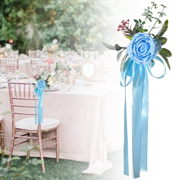 Wedding Chair Back Flowers, Artificial Rose Flowers Decoration,Wedding Aisle Decor,Pew Chair Decoration with Ribbons for Ceremony
