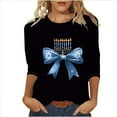 thumbnail image 2 of Craaazy Hanukkah Shirts for Women Athletic Casual Menorah Printed Round Neck 3/4 Sleeve T-shirts Gifts, 2 of 4