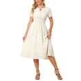 thumbnail image 2 of INSPIRE CHIC Women's Sundress Tie V Neck Smocked High Waist A-line Casual Midi Dress Apricot XL, 2 of 5
