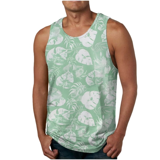 Mens Camisetas de Verano Casual sin Mangas de Impresión Suéter Cuello Redondo Deportes Superior, Poliéster
