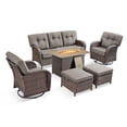 thumbnail image 5 of PARKWELL 6-Piece Outdoor Furniture Set with 41-Inch Propane Firepit - Rattan Cushioned Sofa and Wicker Swivel Glider Chairs,Outdoor Seating for Backyard Gatherings, Brown/Gray, 5 of 10
