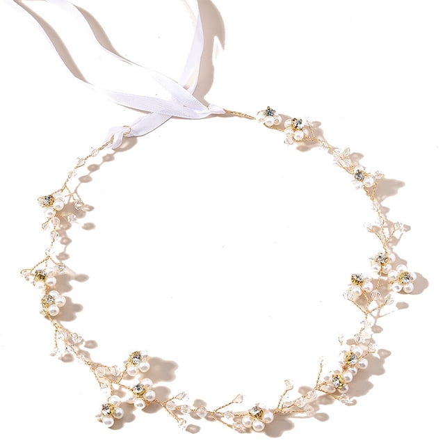 Bride Headpiece Faux Pearl: Bridal Headband Wedding Hair Accessory with Ribbon