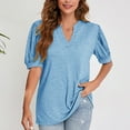 thumbnail image 2 of Womens Tops Plus Size Women's Solid V-neck Solid Bubble Sleeve Loose T-shirt Women's Top Short Sleeve V-neck Top/Shirt, 2 of 4