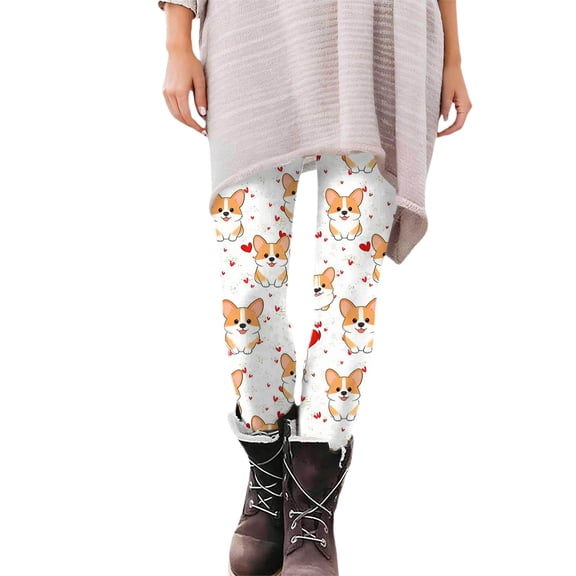 Fgvctg Womens Valentines Day Leggings Full Length Stretch Workout Leggings Cute Love Heart Print Slim Running Outfit Yoga High Waisted Thermal Joggerss Clothing Khaki L