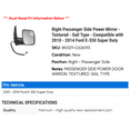 thumbnail image 2 of Right Passenger Side Power Mirror - Textured - Sail Type - Compatible with 2010 - 2014 Ford E-350 Super Duty 2011 2012 2013, 2 of 2