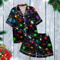 thumbnail image 4 of Christmas Pajamas For Women Snowflake Printed Silk Satin Short Sleeve Button Sleepwear Set 2Pc Pjs Set, 4 of 6