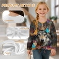 thumbnail image 6 of Xixirimido Wolf Butterfly Floral Pattern Girls Long Sleeve Shirt Kids Crewneck T-Shirts Trendy 3D Graphic Tie-hem Cute Tees for Fall Winter, Size 5-6, 6 of 7