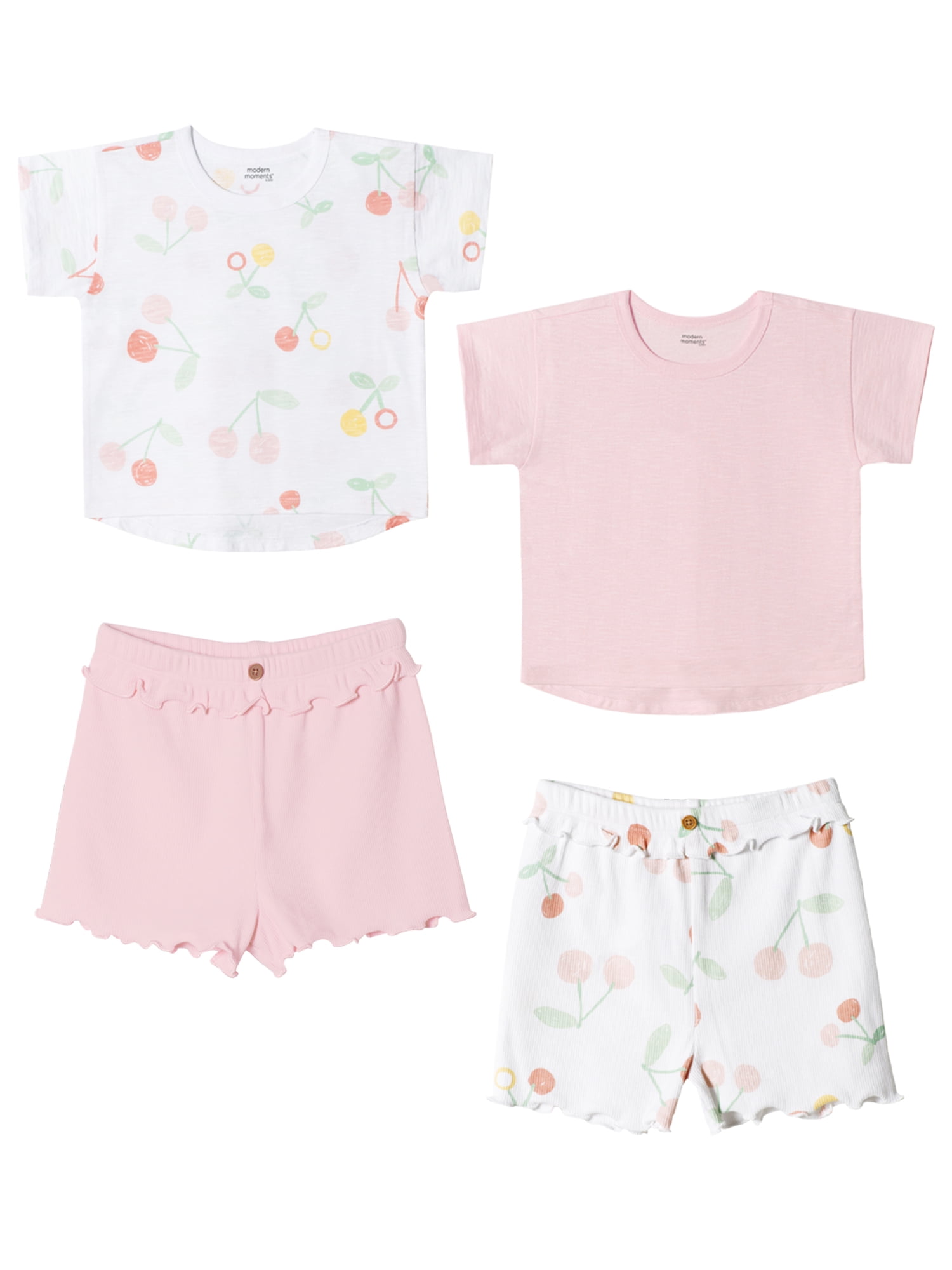 Modern Moments by Gerber Baby & Toddler Girl Short Sleeve Tops & Paperbag Shorts Outfit Set, 4-Piece (12M - 5T)