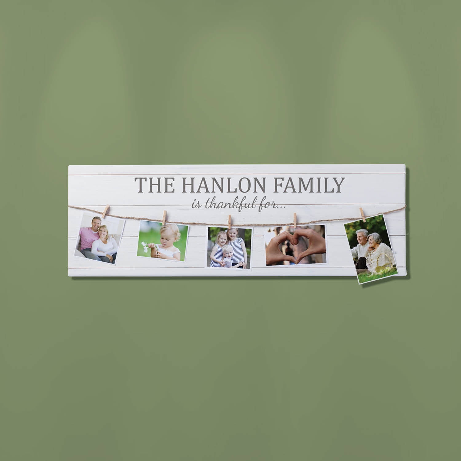 We Are Thankful Personalized 9" x 27" Canvas with Photo Clips