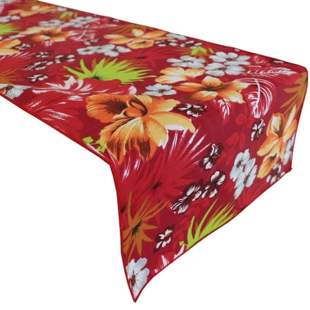 

Cotton Print Table Runner Floral Tropical Hawaiian Red