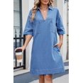 thumbnail image 2 of Women's Denim Dress Summer Casual Babydoll 2025 V Neck 3/4 Sleeve Jean Dresses, 2 of 6