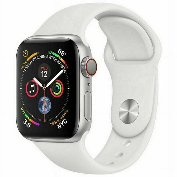 Pre-Owned Apple Watch Series 4 44mm GPS + Cellular 4G LTE - Silver - White Sport Band